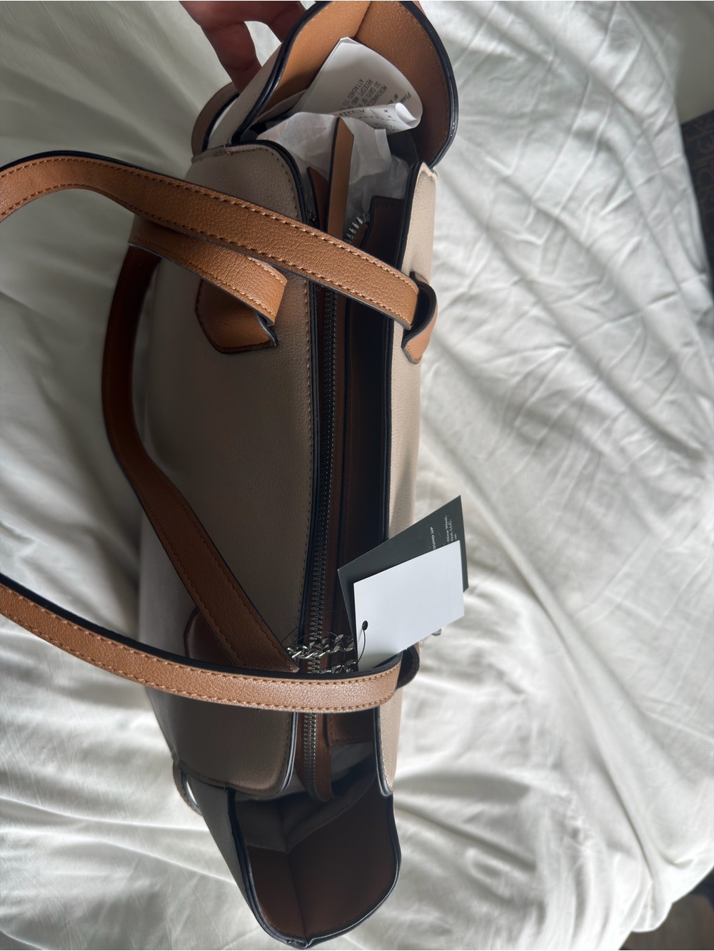 Nine West Cream Tote with Brown Straps - Picture 2 of 4